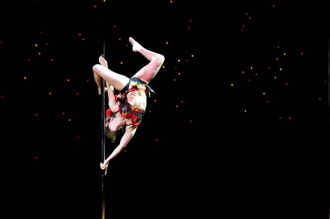 Artist Kerri Friedman performs during the Professional Entertainment Level 4 Senior competition at the 2013 U.S. National Pole Championships at the Tropicana Hotel in Las Vegas Friday night, August 9, 2013.