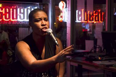 Vogue Robinson, pictured here during a performance, is a member of the local poetry slam team Battle Born Slam. The group will represent Las Vegas at the National Poetry Slam Championships in Boston from Aug. 13-17, 2013.