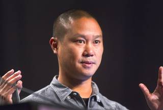 Tony Hsieh, CEO of Zappos, gives a keynote address at the South By Southwest V2V tech conference for entrepreneurs at the Cosmopolitan Monday, Aug. 12, 2013.