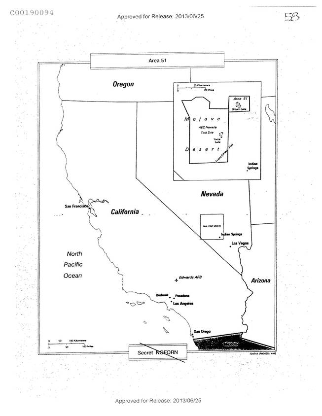 A newly-declassified CIA map showing Area 51 released by the National Security Archive.