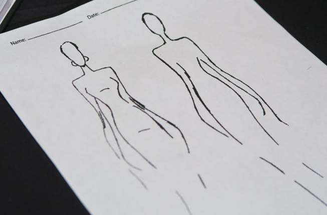 A sketch, one of the beginning steps in creating an extravagant Dore ballroom gowns, Thursday Aug. 16, 2013. Dore's exquisite gowns are on display at the 2013 Nevada Star Ball dance championship at Green Valley Ranch Resort, Spa & Casino.