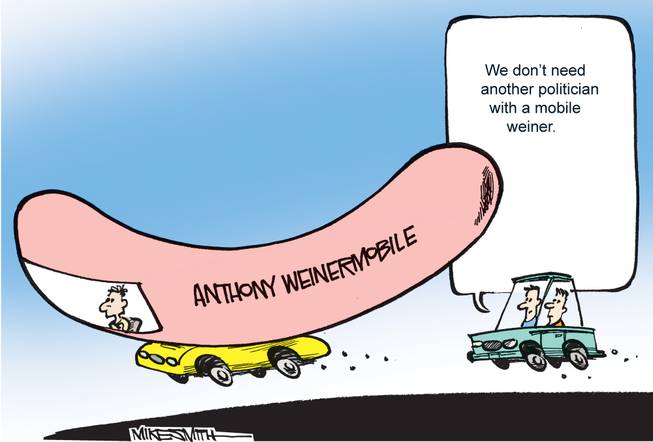 The winner of the August Smithereens Cartoon Caption Contest: "We don't need another politician with a mobile weiner," submitted by Jim Polk.