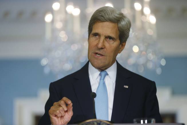 Secretary of State John Kerry makes a statement about Syria at the State Department in Washington, Friday, Aug. 30, 2013.