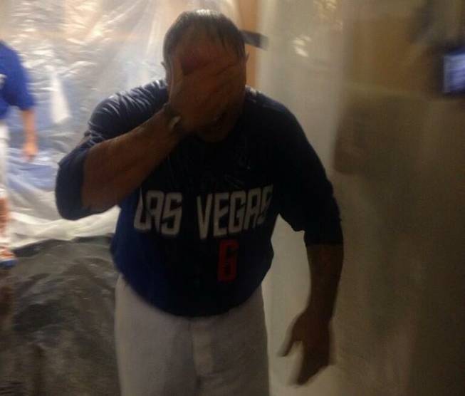  Las Vegas 51s manager Wally Backman celebrates the team's Pacific Coast League Pacific Southern title with a Champagne shower.