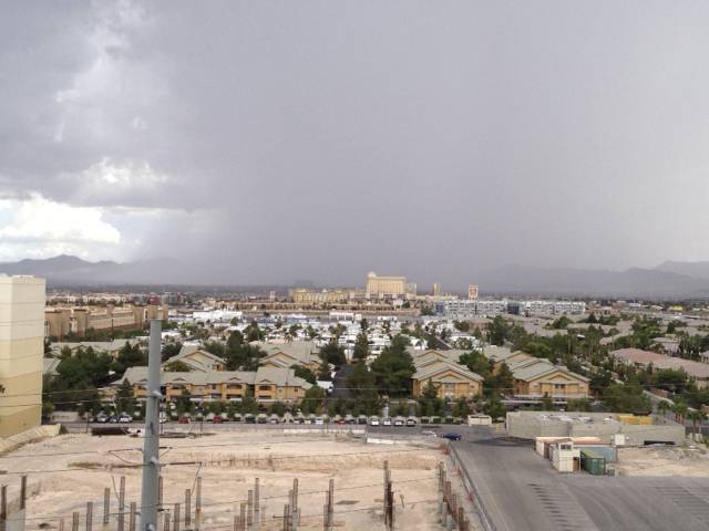 Thunderstorms, seen looking south from Las Vegas Boulevard and Shelbourne Avenue, roll through the Las Vegas Valley on Saturday, Aug. 31, 2013, prompting a flash flood warning until 3:45 p.m. 