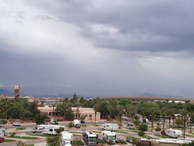 Rain sweeps over the western Las Vegas valley at 8 a.m. Tuesday, Sept. 10, 2013. A powerful storm blew through Las Vegas on Monday, and severe weather remained in the forecast through Tuesday evening.