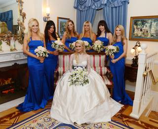 Holly Madison and Pasquale Rotella’s wedding on Tuesday, Sept. 10, 2013, at Disneyland in Anaheim, Calif. Madison is pictured here with her bridesmaids.