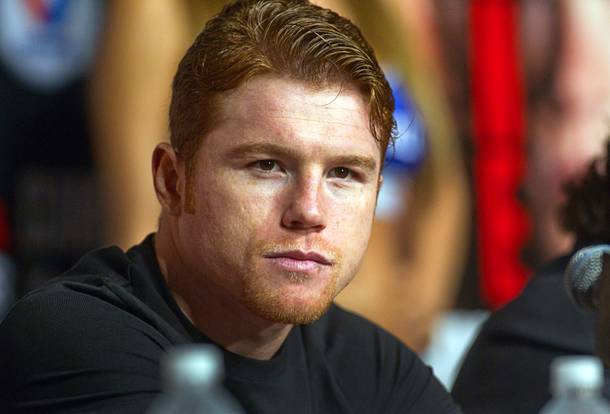 Undefeated boxer Canelo Alvarez of Mexico attends a news conference at the MGM Grand Wednesday, Sept. 11, 2013. Alvarez will face Floyd Mayweather Jr. in a WBC/WBA 154-pound title fight at the MGM Grand Garden Arena on Saturday.