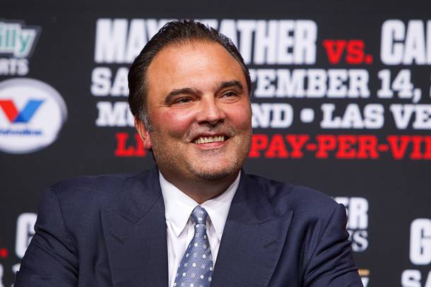 Richard Schaefer, CEO of Golden Boy Promotions, smiles during a news conference at the MGM Grand Wednesday, Sept. 11, 2013. Floyd Mayweather Jr. and Canelo Alvarez will meet for a WBC/WBA 154-pound title fight at the MGM Grand Garden Arena on Saturday.
