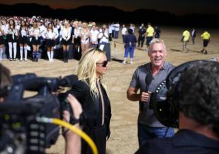 Sam Champion of ABC’s “Good Morning America” interviews Britney Spears at Jean Dry Lake Bed in Jean, Nev., early Tuesday, Sept. 17, 2013.

