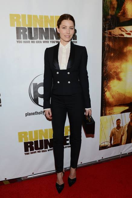 Jessica Biel arrives at the world premiere of “Runner, Runner” ...