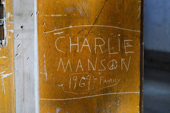 The famous (or infamous) graffiti carving in the Belmont Courthouse indicating Charles Manson and/or his family came here.