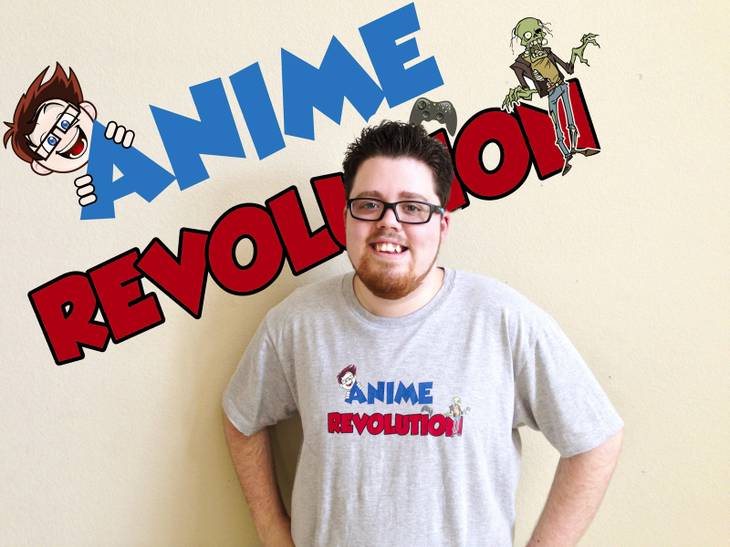 Jake Anderson poses in front of his store's, "Anime Revolution," sign.