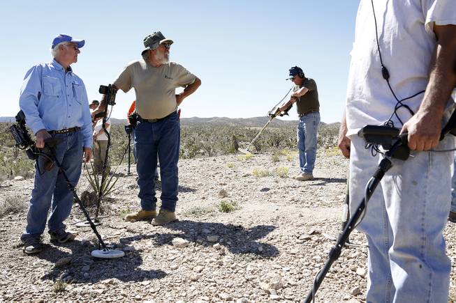 Members wait to start the metal detector treasure hunt during a Gold Searchers of Southern Nevada outing at a claim near Meadview, Ariz. on Saturday, September 28, 2013.
