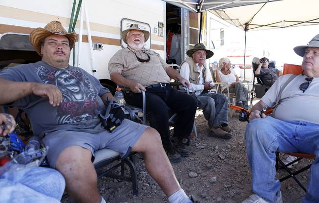 Members relax in the shade during a Gold Searchers of Southern Nevada outing at a claim near Meadview, Ariz. on Saturday, September 28, 2013.