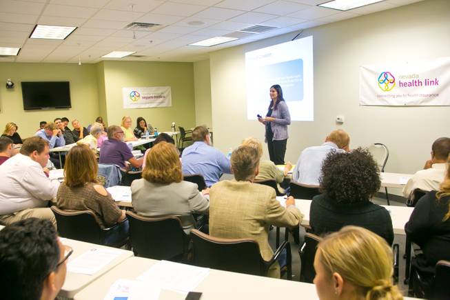 Insurance agents and brokers attend a training seminar at Nevada Health Link regarding Obamacare, Friday Sept. 27, 2013.