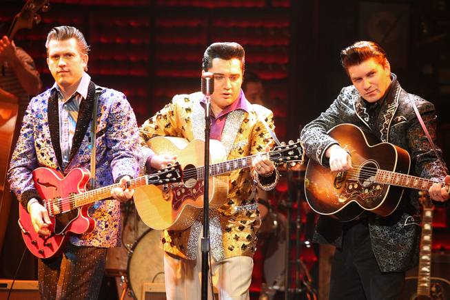 From left, Robert Britton Lyons, Cole and Benjamin D. Hale perform during the Million Dollar Quartet show at Harrah's Tuesday, Oct. 1, 2013.