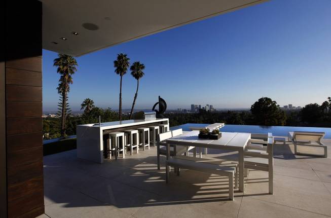 An outdoor patio of a $36 million home n Beverly Hills, Calif., listed by agent Mauricio Umansky, is seen on Oct. 11, 2013. 