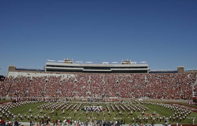 A general view of the Florida State University Marching Chiefs as they perform on the field at Doak Campbell Stadium before the start of an NCAA college football game against North Carolina State on Saturday, Oct. 26, 2013, in Tallahassee, Fla. Florida State beat North Carolina State 49-17.