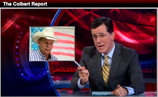 In a screen shot from the website of “The Colbert Report,” host Stephen Colbert lampoons Nevada Assemblyman Jim Wheeler in the Oct. 31, 2013, broadcast of the Comedy Central show. 