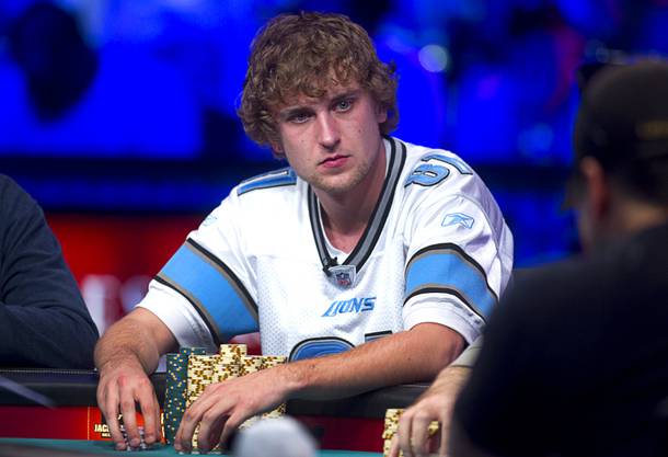 Ryan Riess, 23, a poker professional from East Lansing, Michigan who now resides in Las Vegas, competes during the final table of the World Series of Poker $10,000 buy-in no-limit Texas Hold 'Em tournament at the Rio Monday, Nov. 4, 2013.