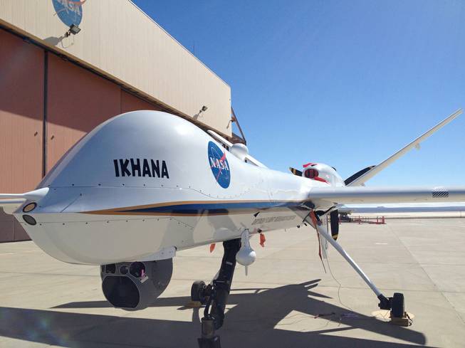 Ikhana the Predator drone waits for a mission at NASA’s Dryden Flight Research Center at Edwards Air Force Base. 