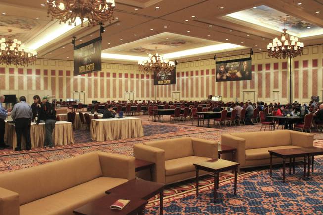 A look at the media center for the Pacquiao-Rios fight, bubbed Clash in Cotai, at Venetian Macau Tuesday, Nov. 19, 2013.