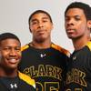 Clark basketball players, from left, Colby Jackson, Sherron Wilson and Diontae Jones Thursday, Nov. 21, 2013.
