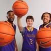 Durango basketball players, from left, Darryl Gaynor, Alex Tarkanian and Paris Estrada Thursday, Nov. 21, 2013.