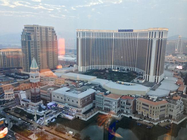 A late-afternoon view of Venetian Macau from a Crown Towers suite