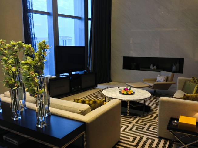 The living room of a Crown Tower Suite at City of Dreams in Macau.