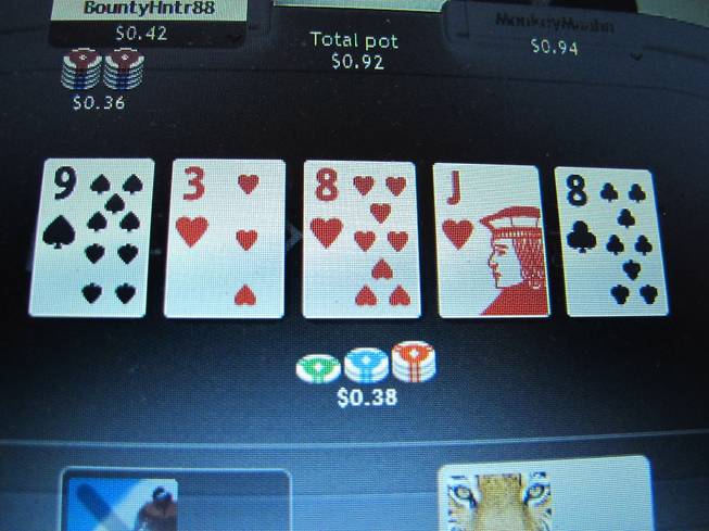 This Nov. 19, 2013, photo taken from a computer screen in Atlantic City, N.J., shows a game of online poker in progress on the global partypoker.com site. The site's parent company, bwin.party, is partnered with Atlantic City's Borgata Hotel Casino & Spa and will begin offering a test of Internet gambling to New Jersey residents on Nov. 21. Company officials say the global site is very similar to what New Jersey residents will experience when they log on. New Jersey is the third state in the nation to legalize online gambling.