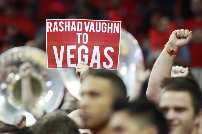 A UNLV student holds up a sign to try to entice Rashad Vaughn to commit to UNLV during their game against Illinois on Tuesday, Nov. 26, 2013, at the Thomas & Mack Center. Illinois won the game 61-59.