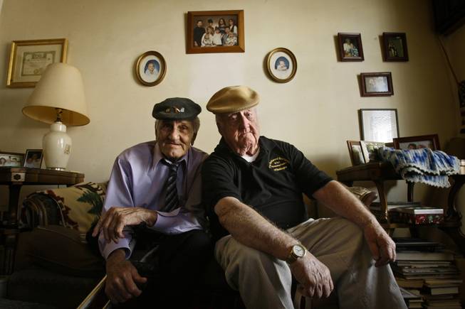 William Guarnere, left, and Edward Heffron pose together in Philadelphia, Tuesday, Sept. 18, 2007. World War II veterans Guarnere and Heffron wrote "Brothers in Battle: Best of Friends," published by the Berkley Publishing Group.