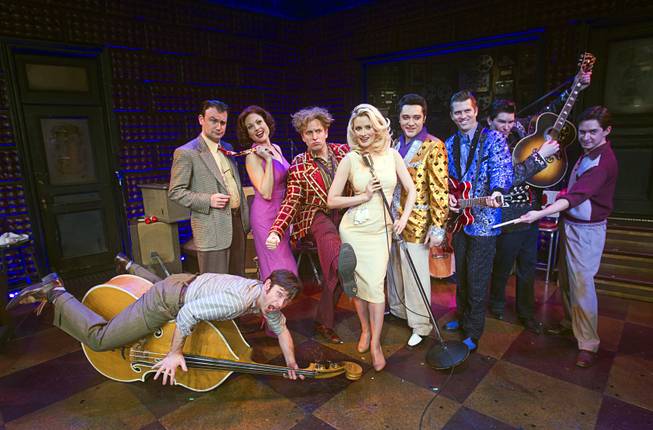 Holly Madison poses with cast members after a guest performance in "Million Dollar Quartet"  at Harrah's Wednesday, Dec. 4, 2013.  Madison performed "The Lady Loves Me" with Justin Shandor who plays Elvis Presley.