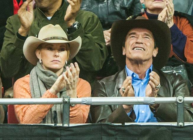 Arnold Schwarzenegger attends Round 5 of the 2013 Wrangler National Finals Rodeo on Monday, Dec. 9, 2013, at the Thomas & Mack Center at UNLV.