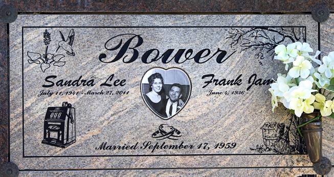 A marker is shown for Sandra Lee Bower at Palm Boulder Highway Mortuary & Cemetery in Henderson Wednesday, Dec. 11, 2013. After his wife Sandra Lee died in 2011, her husband had a portion of her ashes sent into space.