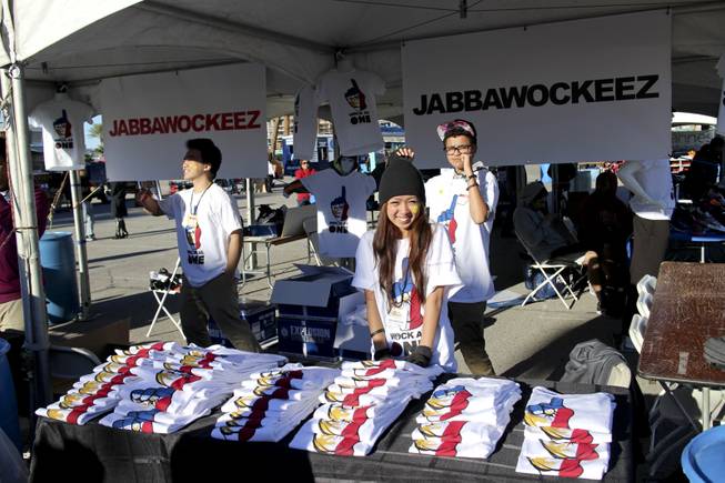 The Jabbawockeez merch tent at the "LV4PH," a festival relief effort to aid the victims of Typhoon Yolanda, held at Rio All-Suites Hotel & Casino on Saturday, Dec. 14, 2013.