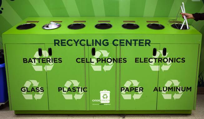 One of the recycling centers within Caesars Palace for employees to deposit items for recycling and reuse Tuesday, Dec. 17, 2013.