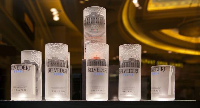 Recycled Belvedere Vodka bottles make nice glassware and are now for sale within several shops at Caesar's Palace on Tuesday, Dec. 17, 2013.