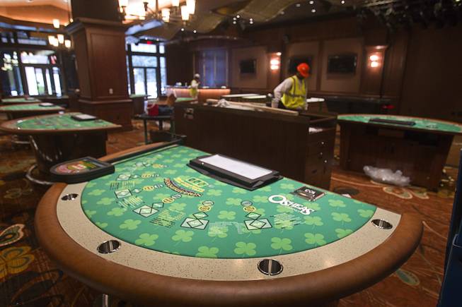 A view of blackjack tables during a hard hat tour of the new O'Sheas casino Tuesday Dec. 18, 2013. The casino is scheduled to open Dec. 27.