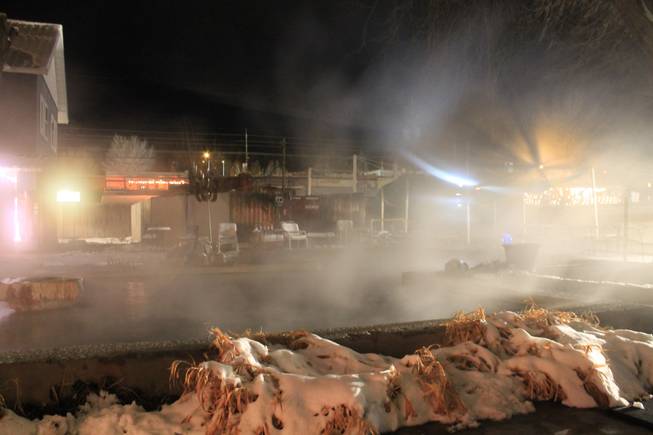 Steam rises from a hot bath at the Lava Hot Springs Inn in Idaho on Saturday, Dec. 21, 2013.