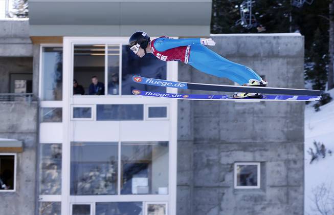 Second-place finisher Lindsey Van competes in the women's ski jumping event at the U.S. Olympic trials in Park City, Utah, Sunday, Dec. 29, 2013. 