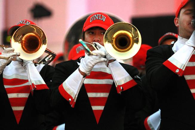 The UNLV band performs during a pep rally for the Heart of Dallas Bowl Tuesday, Dec. 31, 2013 at the state fairgrounds near the Cotton Bowl in Dallas.