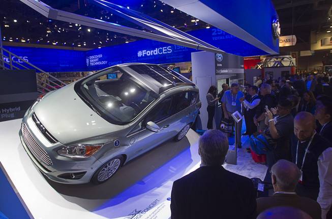 Ford C-MAX Solar Energi Concept car is displayed during the 2014 International Consumer Electronics Show (CES) at Las Vegas Convention Center in Las Vegas, Tuesday Jan. 7, 2014. The car incorporates concentrating solar voltaic panels in the vehicle roof.
