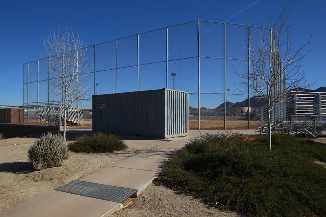 The baseball storage shed at Sunrise Mountain High School is seen Wednesday, Jan. 8, 2014.