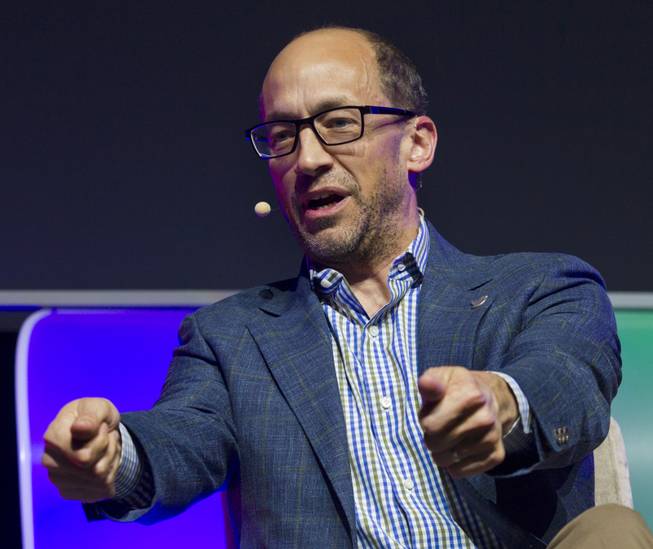 Panelist Dick Costolo, CEO of Twitter, talks branding and cooperation during a CES keynote event in the LVH Theatre  on Wednesday, Jan. 8, 2014.