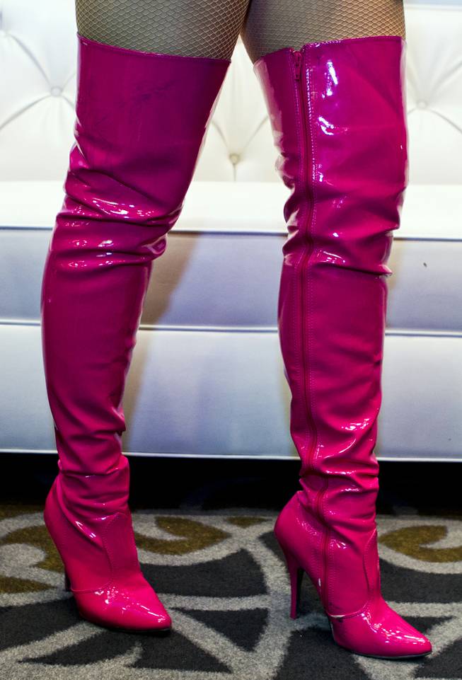 Pink leather thigh-high boots worn for the AVN Adult Entertainment Expo happening at the Hard Rock Hotel & Casino on Thursday , Jan. 16, 2014.