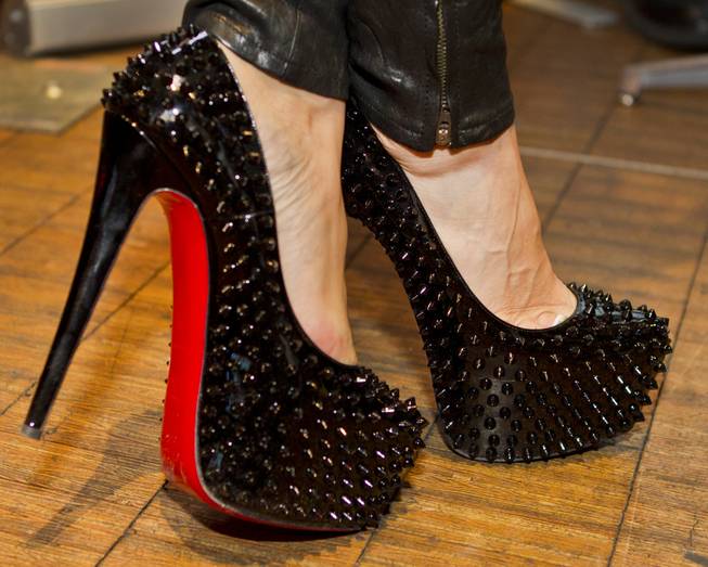 Black, spiked shoes worn for the AVN Adult Entertainment Expo happening at the Hard Rock Hotel & Casino on Thursday , Jan. 16, 2014.