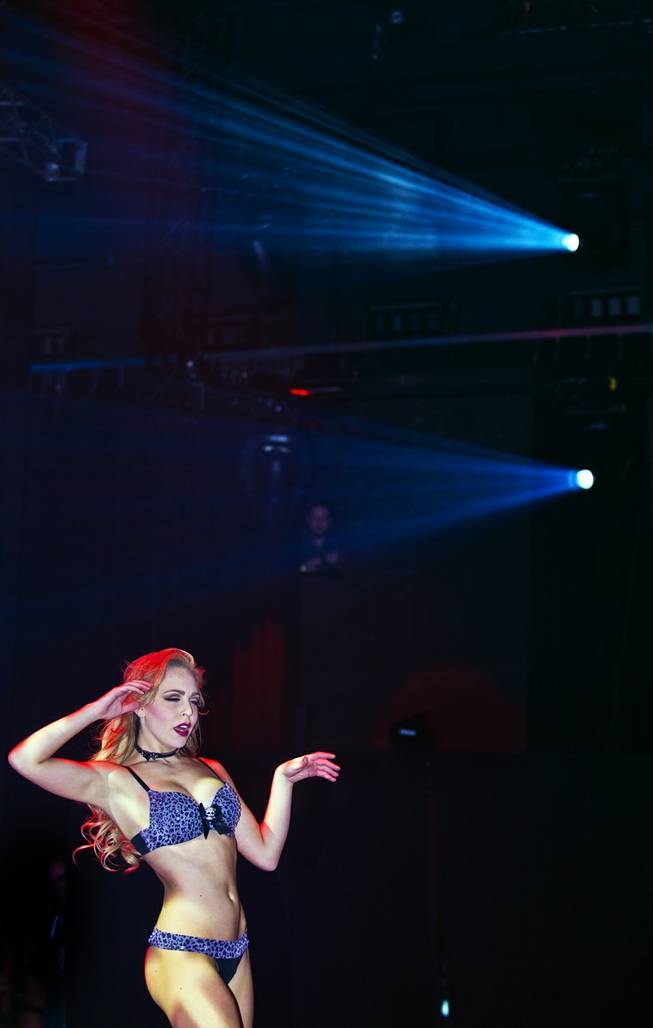 A performer with the X Burlesque dance show entertains the crowd during the AVN Adult Entertainment Expo  on Thursday, Jan. 16, 2014.